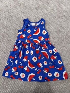 Hanna Andersson Sleeveless Playground Dress, Fruit Party on Blue, Size 4